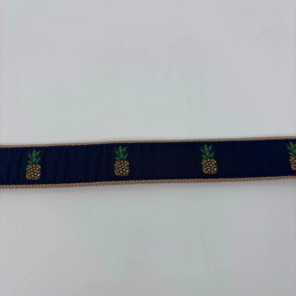 Morris & King Charleston Pineapple Ribbon Canvas Leather Belt Mens 34 Preppy